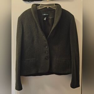 Lauren Ralph Lauren Women's Dark Green Wool-Blend Herringbone Tweed Blazer - 10